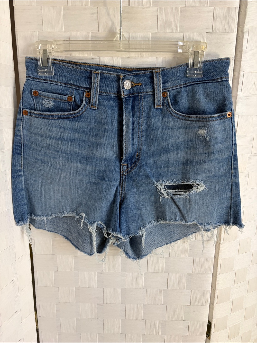 Levi's Light Blue Distressed High rise Denim Cutoff Shorts